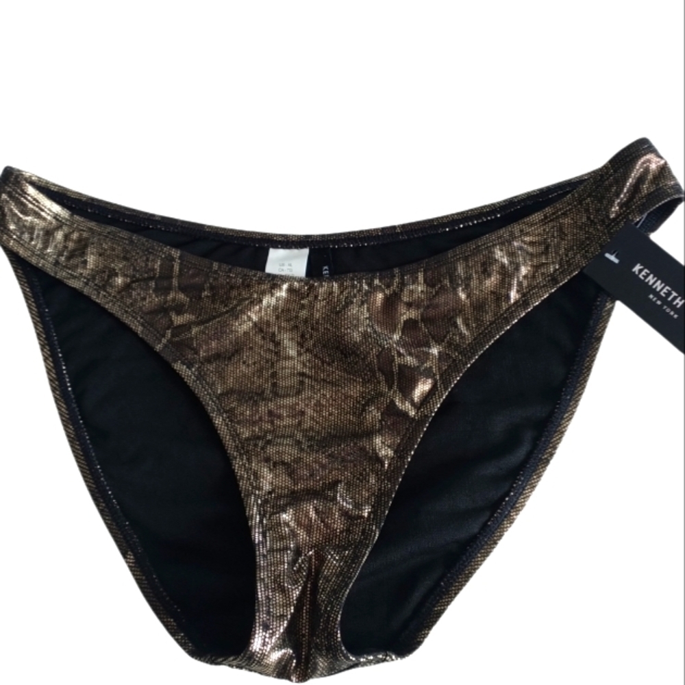 Kenneth Cole Gold Snakeskin Print Bikini Bottom XL